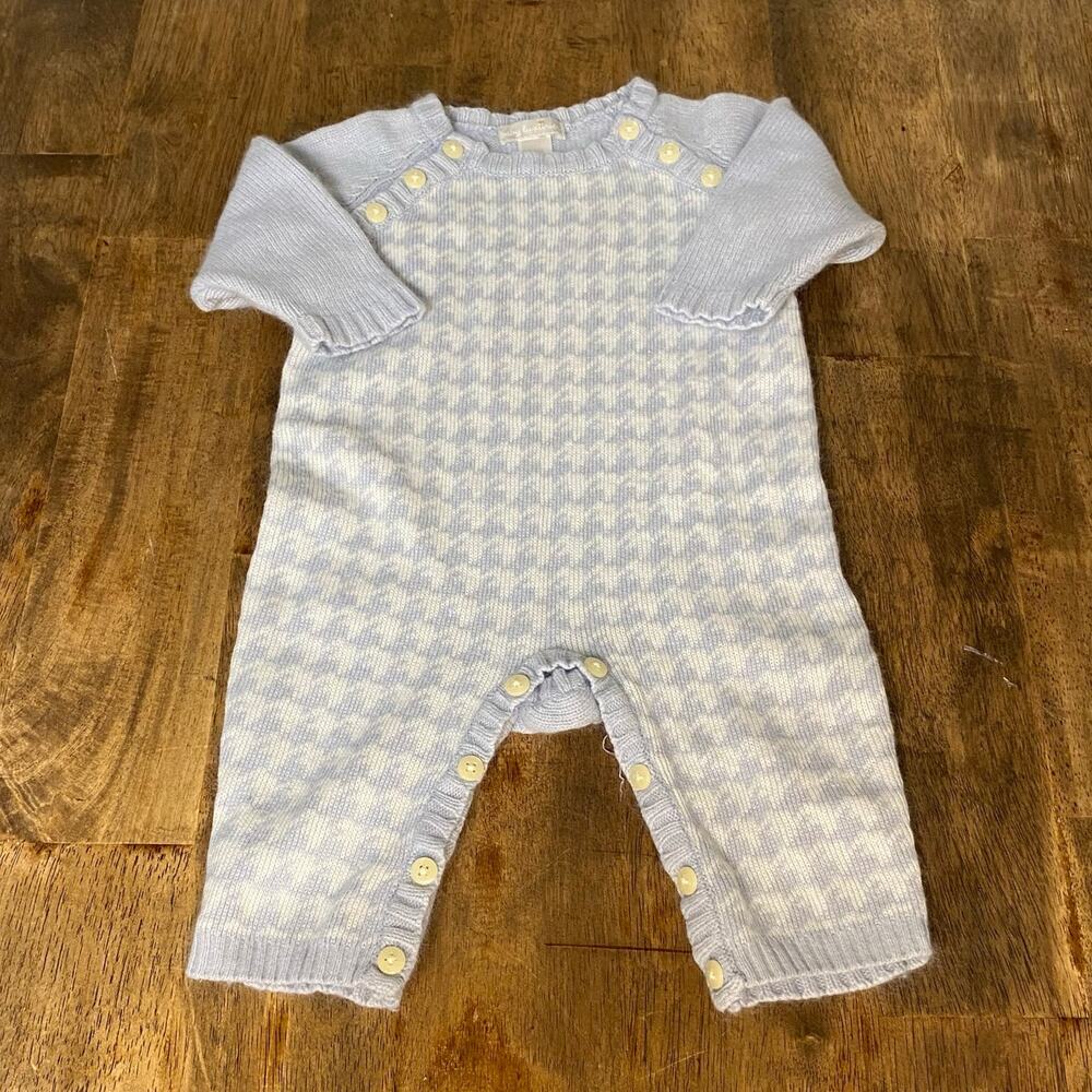 Baby Luxuries blue white long‎ sleeve pant angora sweater one piece SIZE 3-6M